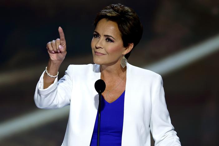 Kari Lake, pictured at the Republican National Convention in July, is President-elect Donald Trump's pick to head the Voice of America.