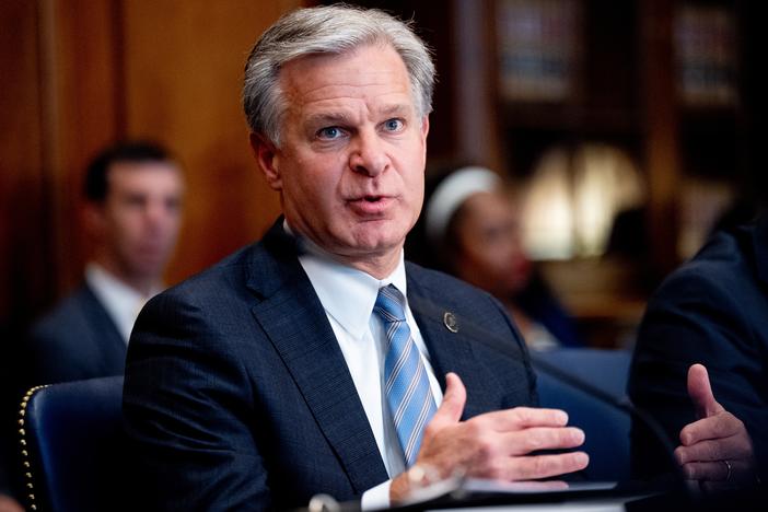 FBI Director Christopher Wray speaks during an Election Threats Task Force meeting at the Justice Department in September 2024.