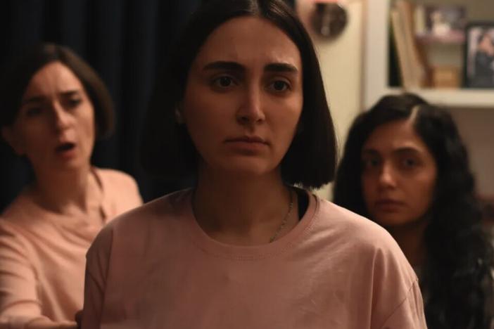 When one of her friends is injured at a rally, Rezvan (Mahsa Rostami, center) becomes increasingly supportive of the movement challenging Iran's authoritarian regime.