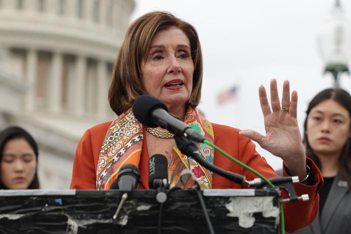 U.S. House Speaker Emerita Rep. Nancy Pelosi (D-CA) speaks during a news conference on November 19, 2024 in front of the U.S. Capitol.