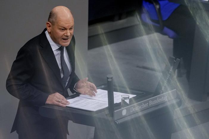 German Chancellor Olaf Scholz speaks during a plenary session at the German Bundestag, where he faces a vote of confidence, Berlin, Germany, on Monday.
