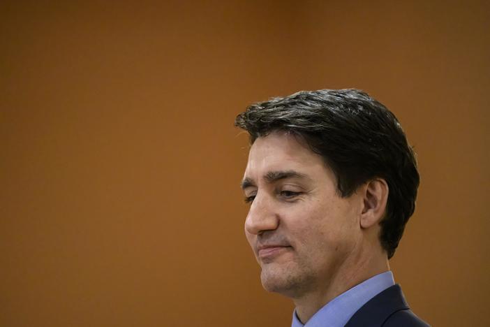 Canada's Prime Minister Justin Trudeau looks on at the start of a cabinet swearing in ceremony for Dominic LeBlanc, not shown, who will be sworn in as Finance Minister, at Rideau Hall in Ottawa, Ontario, on Dec. 16, 2024.