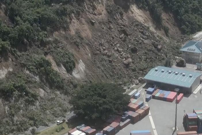 This image made from a video shows a landslide near an international shipping terminal in Port Vila, Vanuatu following a powerful earthquake on Tuesday.
