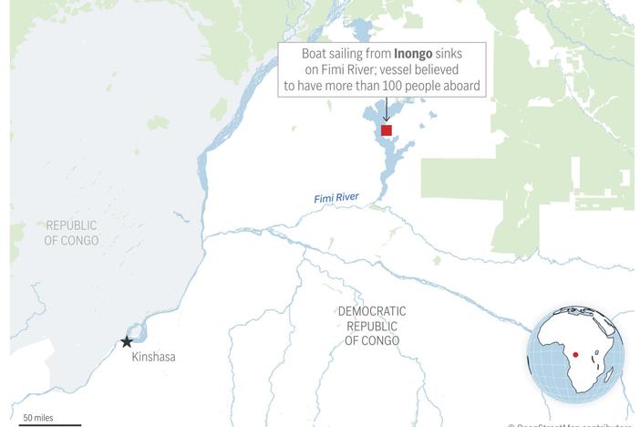 A vessel believed to be overcrowded capsized as it made its way along the Fimi River, the latest such tragedy to strike Congo.