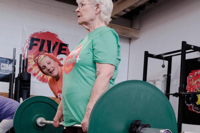Mona Noyes, 86, works out with trainer Emily Socolinsky at Fivex3 Training in Baltimore.