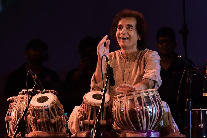 Indian tabala virtuoso Ustad Zakir Hussain performs at a concert at the Indian Music Experience (IME), Indias first interactive music museum, in Bangalore on July 27, 2019.