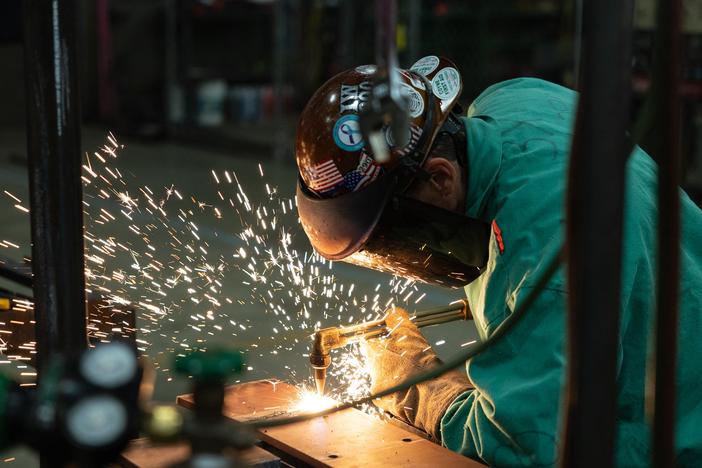 Matthew Atha does steel work at Ironworkers Local 29 during an apprenticeship in Dayton, Ohio.