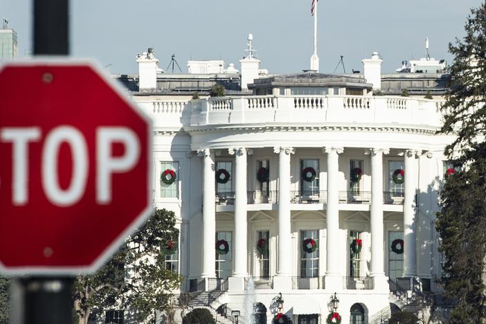 A stop sign is seen near the White House during a government shutdown in Washington in December 2018.