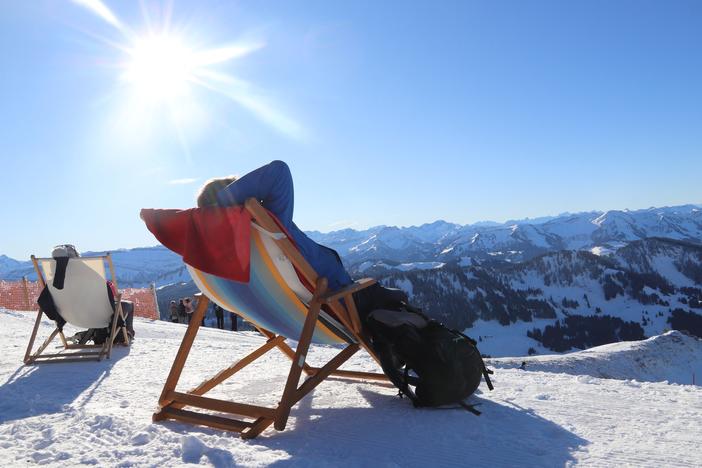 People soak up the sun on deck chairs in the Allgäu region of southern Germany in 2020. Saturday is the winter solstice, the shortest day of the year in the Northern Hemisphere.