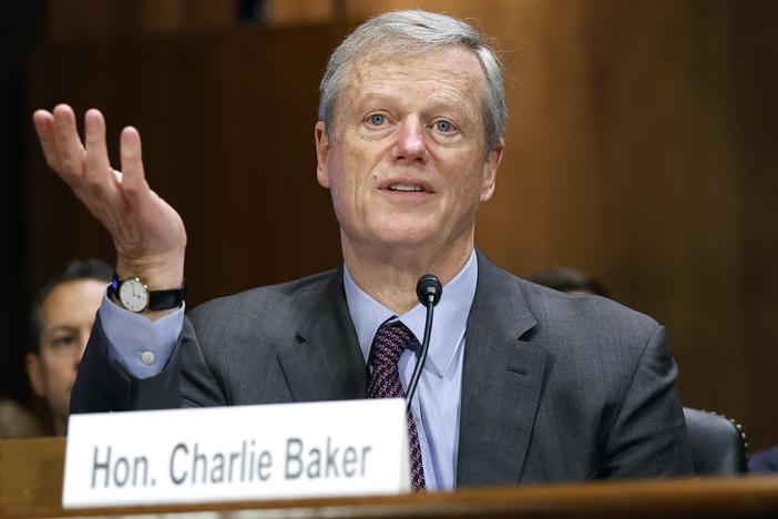 Charlie Baker, the president of the NCAA, testifies before the Senate Judiciary Committee during a hearing about legalized sports gambling.