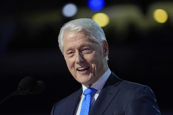 Former President Bill Clinton speaks during the Democratic National Convention on Aug. 21 in Chicago.