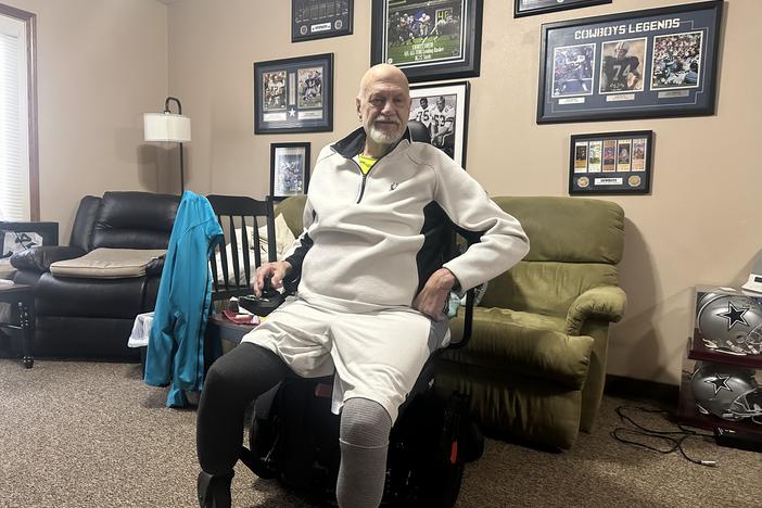 Kim Hilton inside his new apartment at an assisted living facility in Columbia Falls, Mont. Hilton can't afford the unit on his own, but after a long search was able to get one of the limited slots in a Medicaid program that helps pay for assisted living. <br>