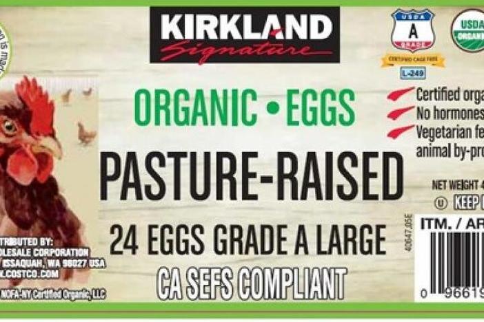 The FDA says that people who bought 24-count packages of organic pasture-raised eggs with UPC 9661910680 under the Kirkland Signature  brand — and also bearing the Julian code 327 and a use-by date of Jan 5, 2025 — should bring the products back to Costco or discard them.