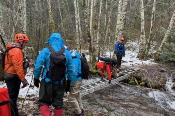 A photo of the search and rescue operation to find two men by the Skamania County Sheriff's Office in Washington state.