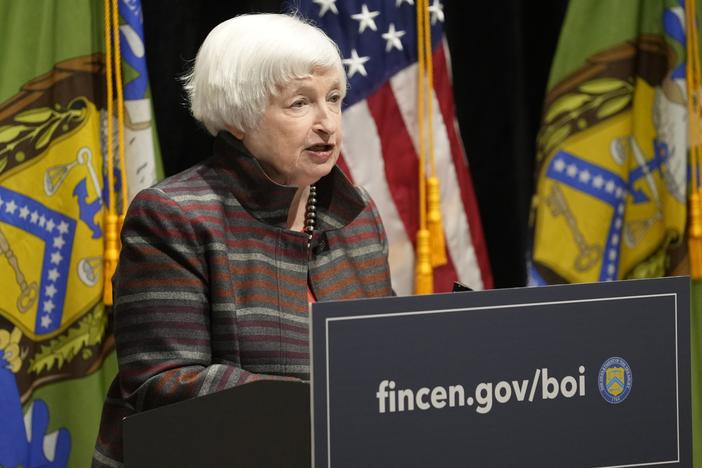 U.S. Treasury Secretary Janet Yellen speaks during a visit to the Financial Crimes Enforcement Network in Vienna, Va., on Jan. 8.