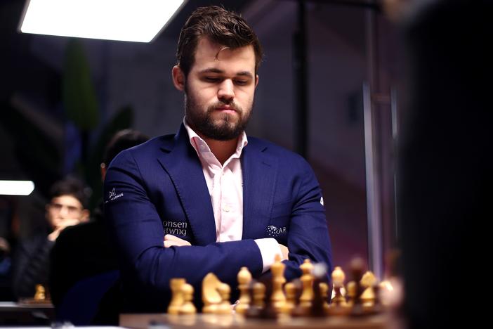 Magnus Carlsen of Norway competes against Daniil Dubov of Russia during the 82nd Tata Steel Chess Tournament in Eindhoven, Netherlands, on Jan. 16, 2020.