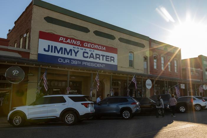 The town square in Plains, Ga., on Monday, the day after former President Jimmy Carter died at age 100. His hometown of 550 of is preparing to say goodbye to their most famous resident.