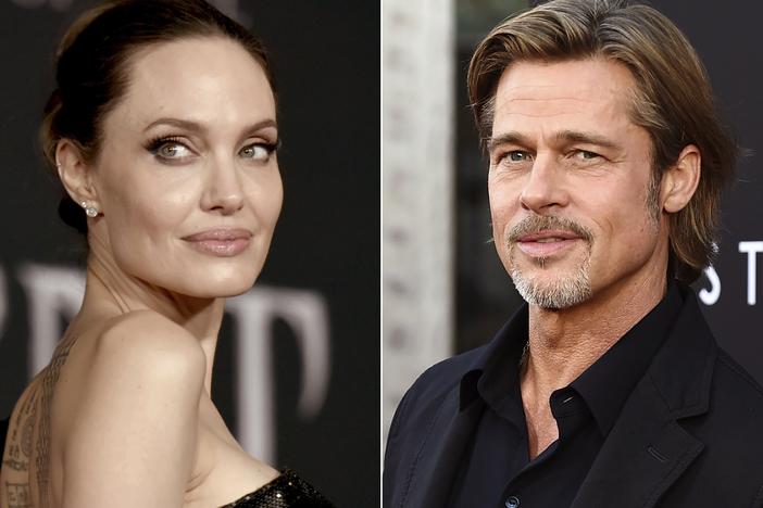 Left, Angelina Jolie at a premiere in Los Angeles on Sept. 2019; Right, Brad Pitt at a separate screening that same month.