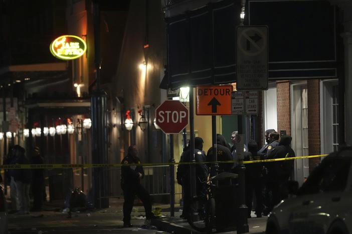 Emergency services attend the scene after a vehicle drove into a crowd on New Orleans' Canal and Bourbon Street on Wednesday.
