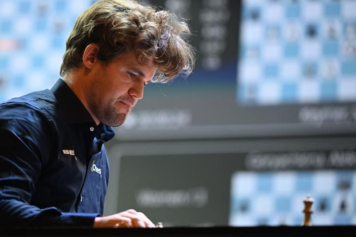Norway's chess grandmaster Magnus Carlsen gestures during a game in the Tata Steel Chess India tournament in Kolkata on Nov. 17.