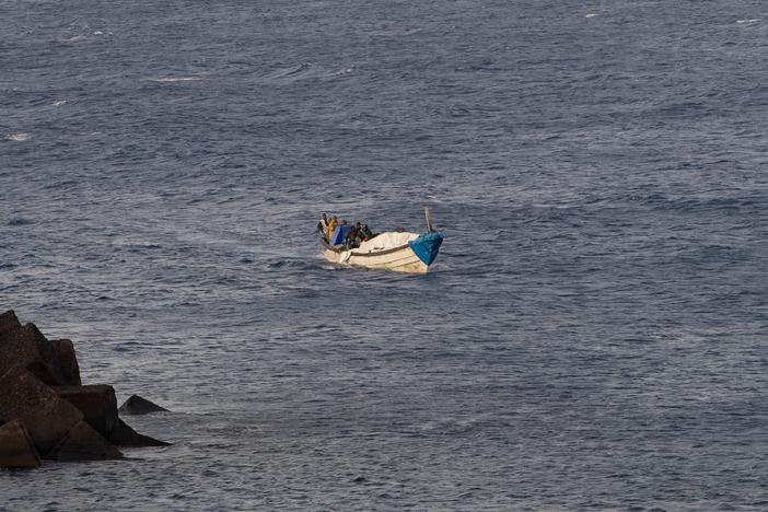 A boat with 57 migrants onboard arrives at La Restinga port on the Canary island of El Hierro, on September 14, 2024.