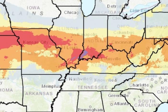 The National Weather Service's Winter Storm Severity Index shows areas predicted to be impacted by the storm.