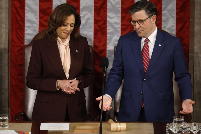 Vice President Harris and House Speaker Mike Johnson, R-La., presided together over a joint session of Congress to certify the 2024 presidential election.