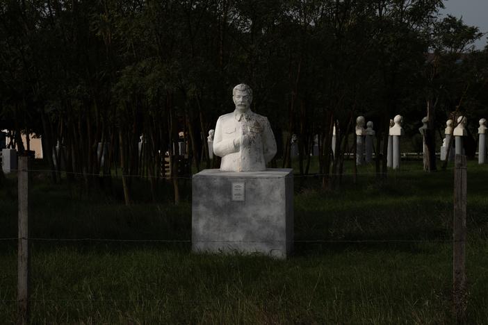 A monument of Soviet leader Josef Stalin sits in a statuary garden in Frumushika-Nova, Ukraine.