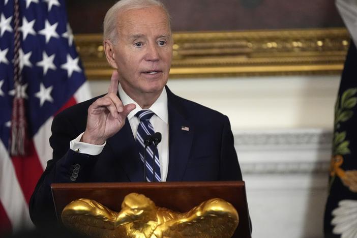 President Joe Biden speaks at a reception for new Democratic members of Congress in the State Dining Room of the White House, Sunday, Jan. 5, 2025, in Washington.