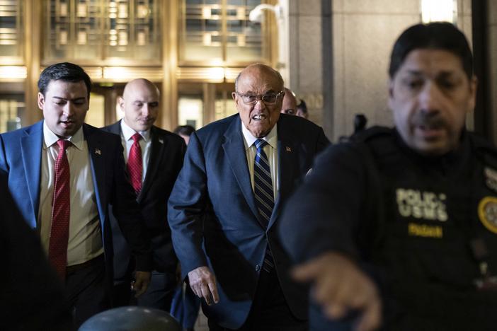 Rudy Giuliani leaves Manhattan federal court in New York, on Friday, Jan. 3, 2025.