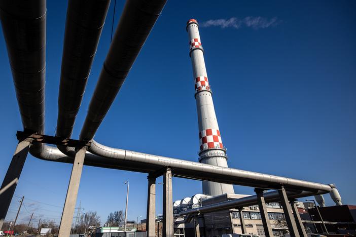 A chimney and pipes of the BKM Nonprofit Fotav Zrt power plant in Budapest, Hungary, on Jan. 3. The subzero temperatures coincide with the end of the Russia-Ukraine pipeline transit deal, leaving the region without a key source of gas supply.