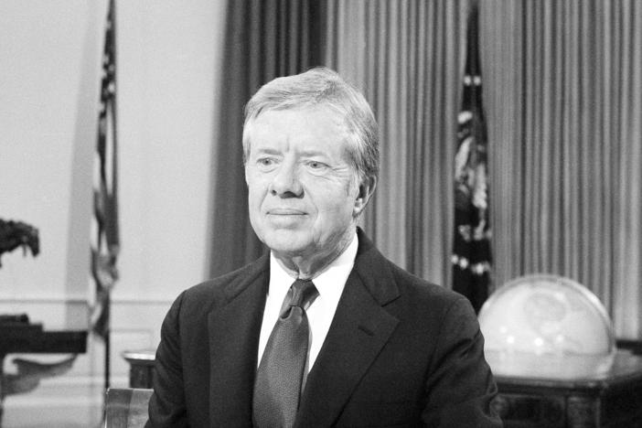 President Jimmy Carter in the Oval Office of the White House in Washington on Jan. 14, 1981 prior to appearing on national television to deliver his farewell address. (AP Photo/Charles Tasnadi)