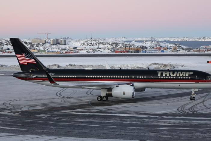 A plane carrying Donald Trump Jr., the son of President-elect Donald Trump, arrives in Nuuk, Greenland, on Tuesday. The private visit to the Danish autonomous territory comes amid stepped up rhetoric from the president-elect that he wants to incorporate Greenland into the U.S.