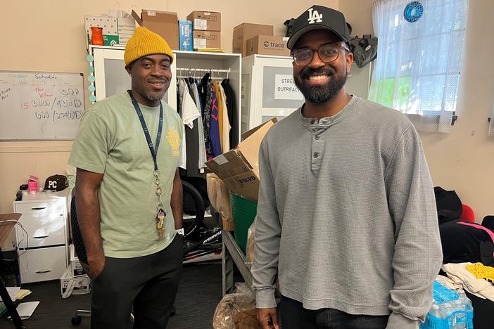 Cedric Meadows (left), director of outreach, and Anthony Conley, director of support services, at the nonprofit shelter Covenant House California.