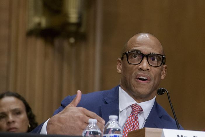 Scott Turner, President-elect Donald Trump's nominee to lead the Department of Housing and Urban Development, testifies Thursday at a Senate Committee on Banking, Housing, and Urban Affairs hearing in Washington, D.C.