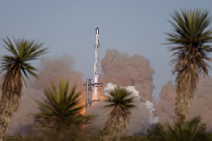 SpaceX's mega rocket Starship launches for a test flight from Starbase in Boca Chica, Texas, on Thursday.