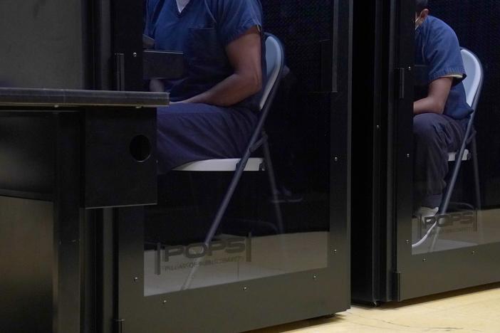 Detainees do a virtual visit with their attorneys or asylum officers at the Port Isabel Detention Center hosted by U.S. Immigration and Customs Enforcement Harlingen Enforcement and Removal Operations center on June 10, 2024 in Los Fresnos, Texas.