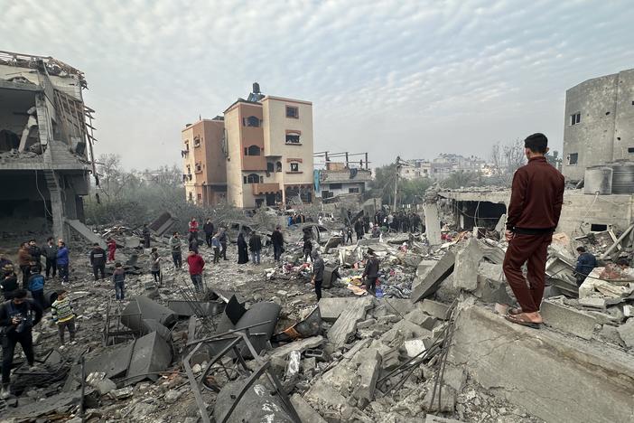 A view of damage at a residential building following an Israeli airstrike on Jabalia after Israel and Gaza reached a ceasefire deal, in the north of Gaza City, on Thursday.