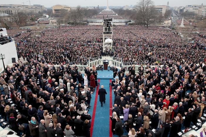 President Donald Trump arrives on the West Front of the U.S. Capitol on Jan. 20, 2017.