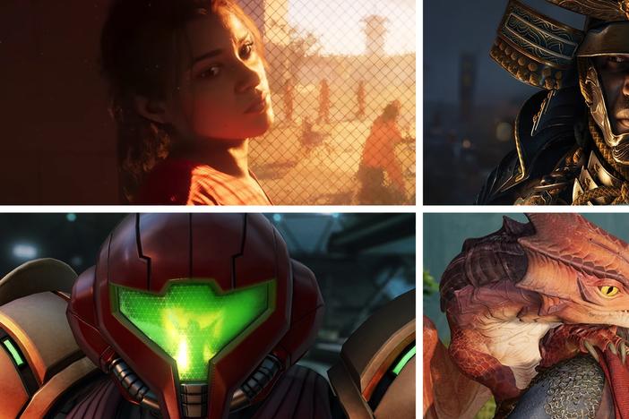 Clockwise from the top-left: Grand Theft Auto 6, Assassin's Creed Shadows, Split Fiction, Metroid Prime 4: Beyond.