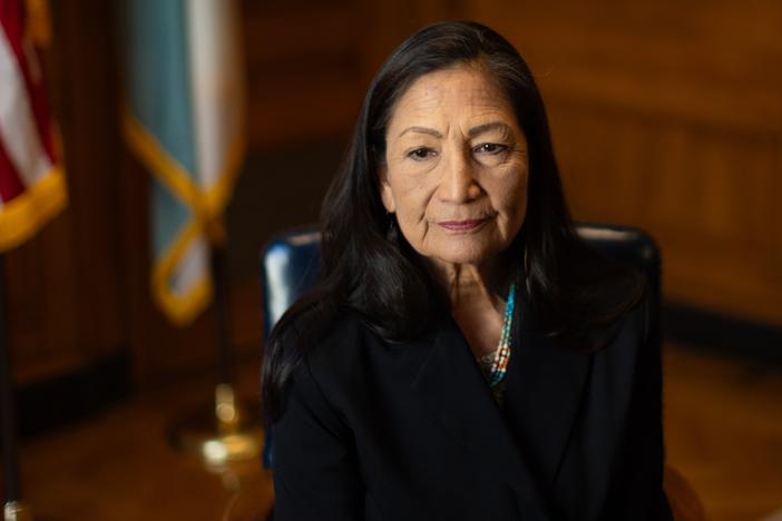 Interior Secretary Deb Haaland during an interview inside the Department of the Interior headquarters in Washington, D.C., in October 2024.