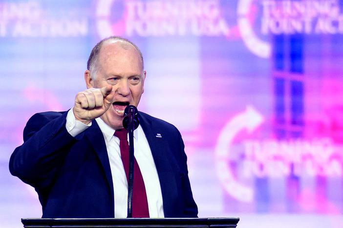 Incoming White House "border czar" Tom Homan speaks during Turning Point's annual AmericaFest 2024 in Phoenix on Dec. 22.