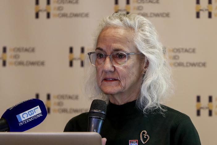Debra Tice, the mother of American journalist Austin Tice, who went missing in Syria in 2012, speaks during a press conference in Damascus, Syria, Monday, Jan. 20, 2025.