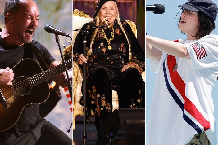 Dave Matthews (from left), Joni Mitchell and Billie Eilish are just some of the musicians performing at the Jan. 30 FireAid benefit concert in Los Angeles in support of those impacted by the Southern California wildfires.