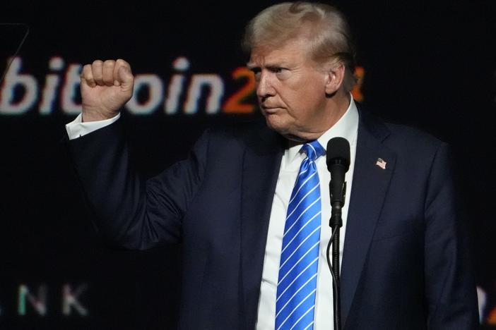 Then Republican presidential candidate former President Donald Trump speaks at the Bitcoin 2024 Conference on July 27, 2024, in Nashville, Tenn.