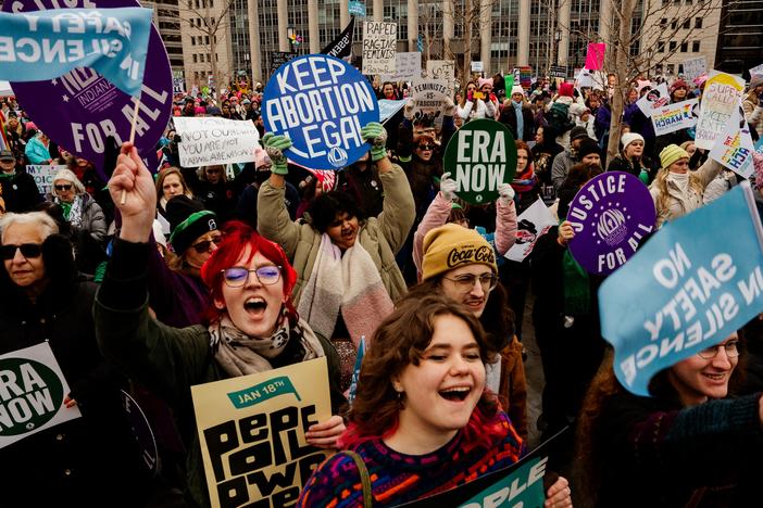 Thousands gather to protest Donald Trump's inauguration as the 47th president of the United States and other related issues during the People's March on Jan. 18, in Washington D.C.