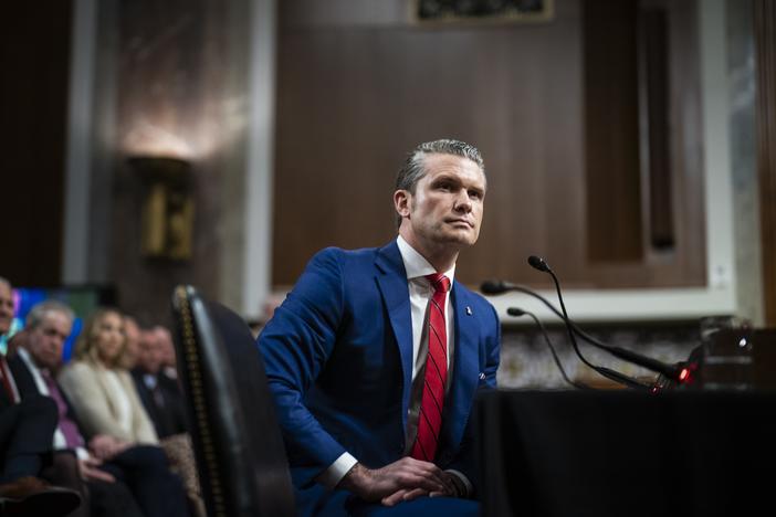 Pete Hegseth, President Trump's choice to be defense secretary, appears during a Senate Armed Services Committee confirmation hearing on Capitol Hill on Jan 14.