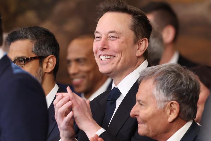 Elon Musk reacts as President Trump delivers his inaugural address after being sworn in as the 47th president of the United States.