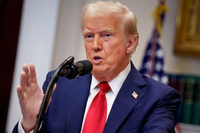 President Trump speaks during a news conference in the Roosevelt Room of the White House on Tuesday.