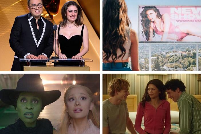 This year's <a href="https://www.npr.org/2025/01/23/nx-s1-5251597/2025-oscar-nominations-academy-awards"target="_blank"   >Oscar nominees</a> address big social and political issues, all to varying degrees. And where were the nominations for <em>Challengers </em>and Marianne Jean-Baptiste in<em> Hard Truths</em>!? Clockwise from left: Bowen Yang and Rachel Sennott, <em>The Substance, Emilia Pérez, Hard Truths</em>,<em> Challengers</em>, and <em>Wicked.</em>